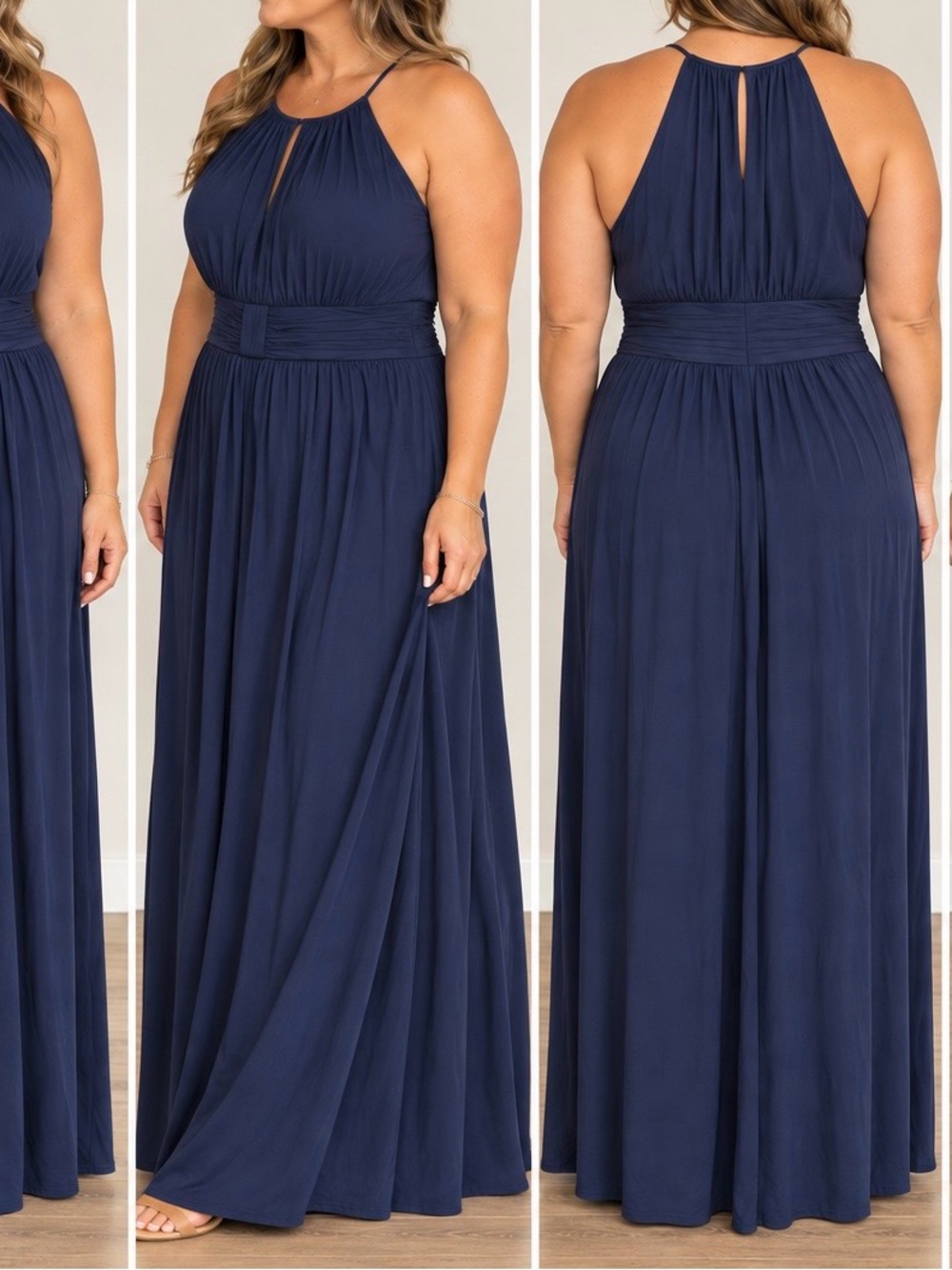 David's Bridal Navy Halter Plus Size Maxi Dress